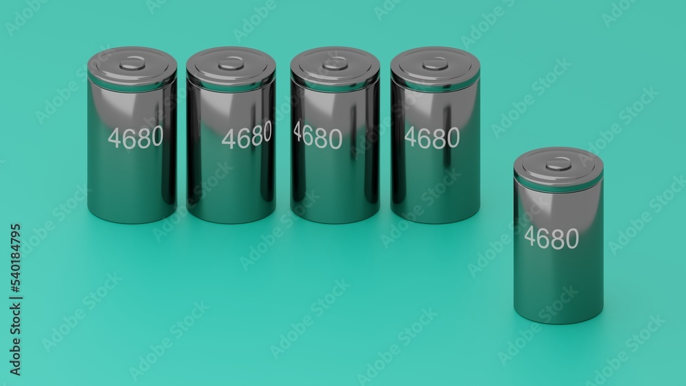 New 4680 innovative lithium ion battery cells. 3d illustration New 4680 innovative lithium ion battery cells. 3d illustration