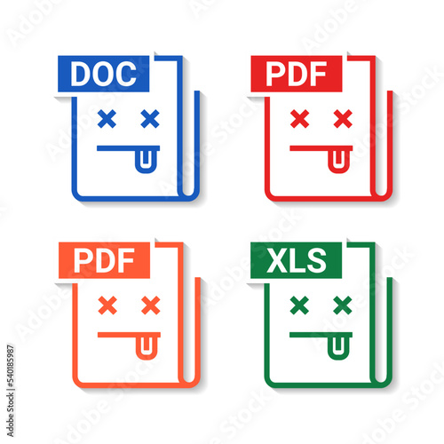 Corrupted file. Damaged document, error. Illustration vector