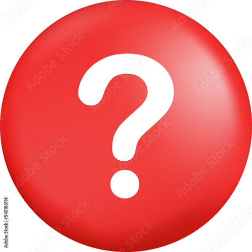 Question mark in 3d red round pin. Red botton digital marketing web. PNG transparent background.