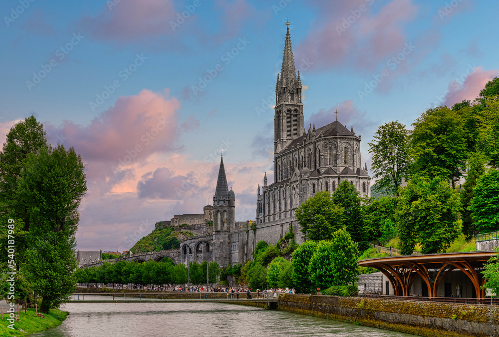 View of the Basilica of the Sanctuary of Our Lady of Loudes in France

