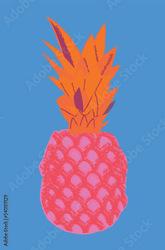 Art with pieces of ananas. For web, print, product design, lemon logo. Pop art vector illustration