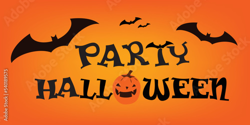 Party Halloween lettering with bats. Festive title for greeting card, invitation, party, poster, banner,