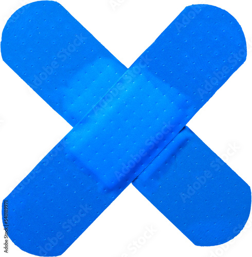 Crossed Blue Sticking Plasters - Isolated photo