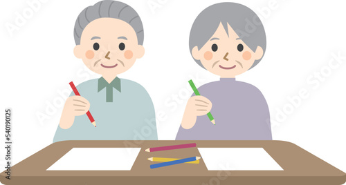 塗り絵・お絵描きをする高齢者