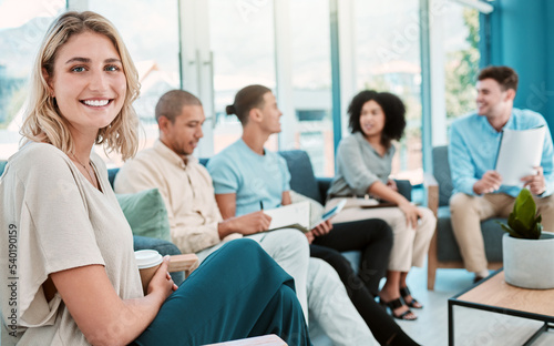 Meeting, teamwork and strategy with a business woman planning with her team during an office workshop. Collaboration, training and communication with a female employee working within a group