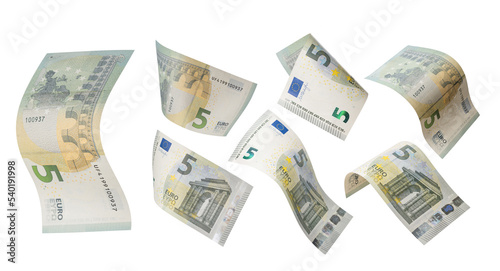 Five euro bill banknote isolated on white background. photo