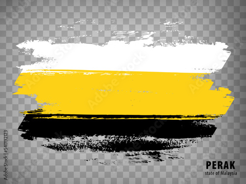 Flag of Perak from brush strokes. Flag State Perak of Malaysia with title on transparent background for your web site design, app, UI. Vector illustration. EPS10. photo