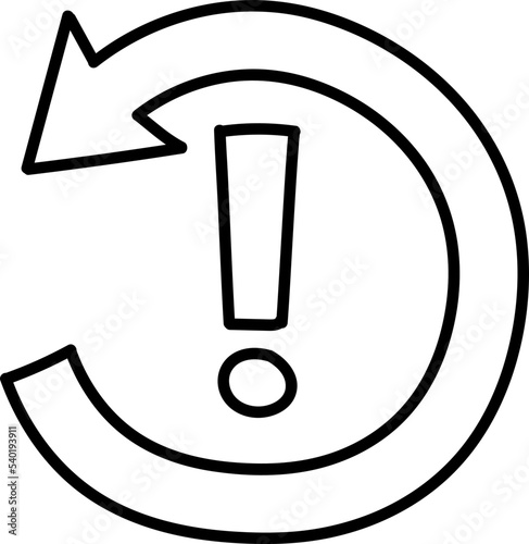 Counterclockwise rotating arrow icon with exclamation mark hand drawn vector illustration
