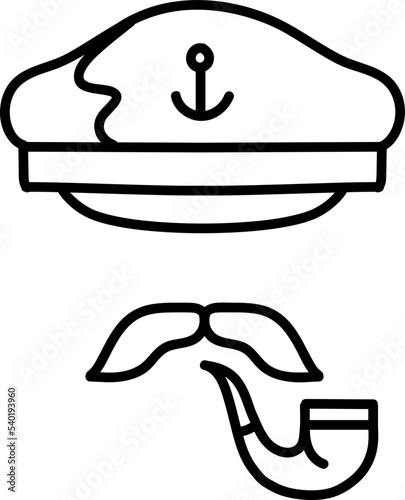 Ship captain hat and cigarette holder icon hand drawn vector illustration