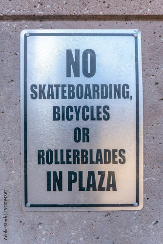 San Antonio, Texas- No Skateboarding, Bicycles or Rollerblades in Plaza signage