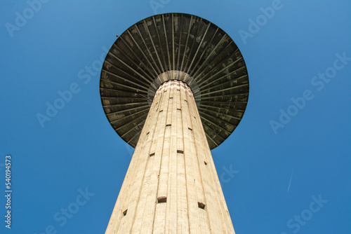 View of the Socialist-era old concrete water tower in Dunaujvaros, Hungary