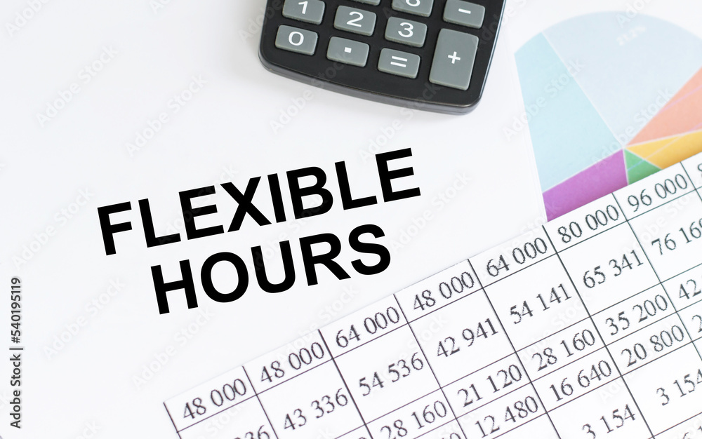 FLEXIBLE HOURS text written on a notebook. business concept FLEXIBLE HOURS text written on a notebook. business concept