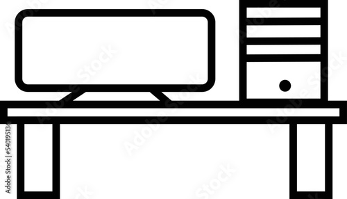 Office Desk Vector Icon Outline Computer Vector Icon Outline Computer Icon with Monitor and CPU