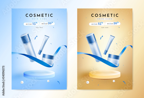 Set of Blue Cosmetic Products Poster Template