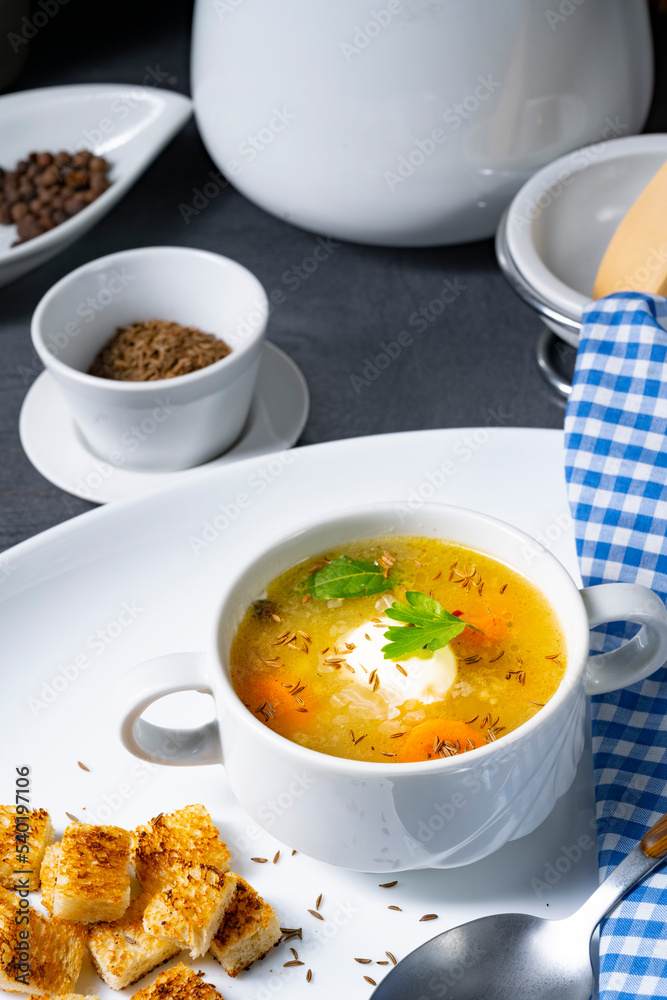 Delicious Old Polish caraway soup with cream Delicious Old Polish caraway soup with cream