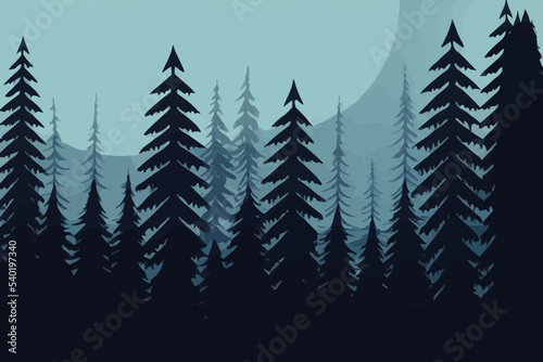 coniferous forest silhouette template, forest