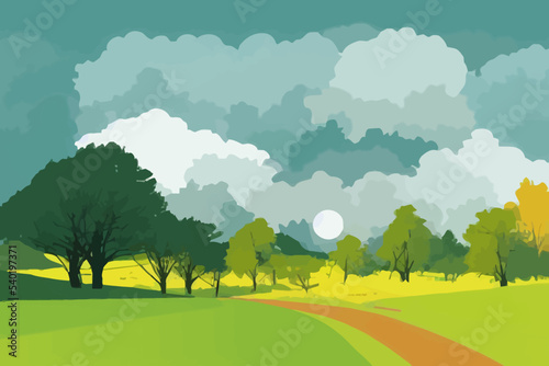 countryside landscape with trees in the distance