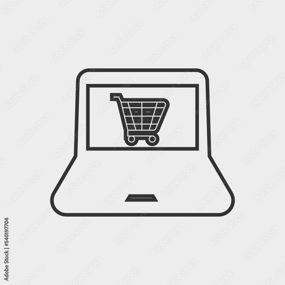 Laptop and cart vector icon illustration sign