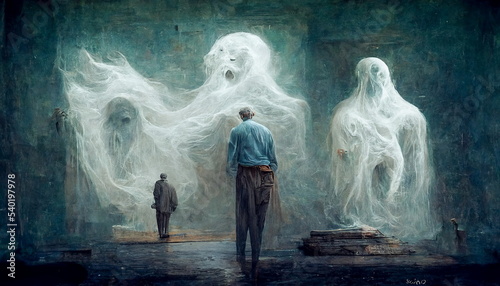 Thoughts and imagination about death with ghosts art illustration