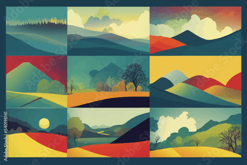 set of abstract landscape vector background