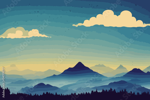 Fototapeta Naklejka Na Ścianę i Meble -  vector landscape with blue silhouettes of mountains