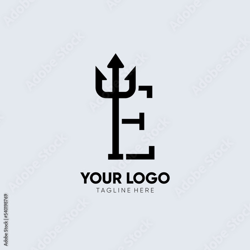 Letter E Trident Logo Design Icon Vector Emblem Graphic Illustration
