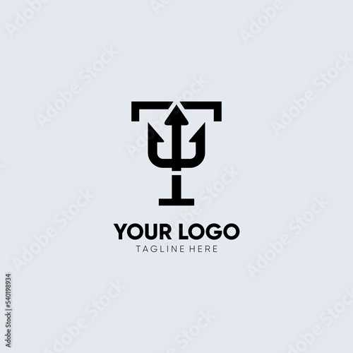 Letter T Trident Logo Design Icon Vector Emblem Graphic Illustration