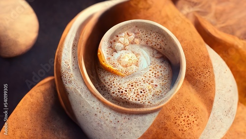 Abstract swirl of pumpkin spice latte in 3d style