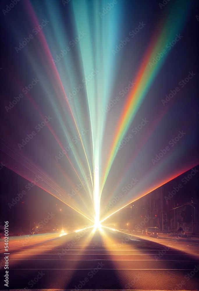 Abstract sparkling colorful light rays background glowing lighting flare multicolored.
