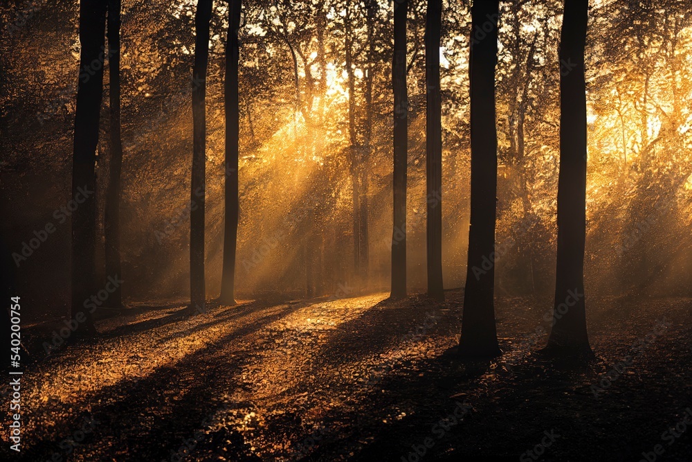 Naklejka premium Light effect. The effect of sunlight shining through the tree, glare effect.