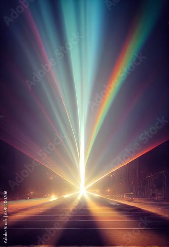 Abstract sparkling colorful light rays background glowing lighting flare multicolored.