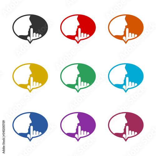 Speech bubble silence icon isolated on white background. Set icons colorful