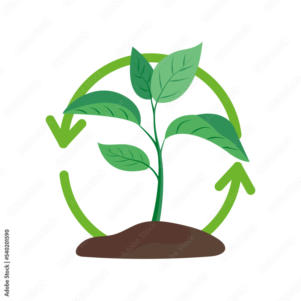 Green sprout grows from the ground. It symbolizes composting. Organic farming, environmental, healthy lifestyle, ecological, zero waste. Vector illustration on white background. Green sprout grows from the ground. It symbolizes composting. Organic farming, environmental, healthy lifestyle, ecological, zero waste. Vector illustration on white background.