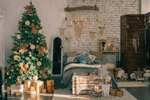 Beautiful holdiay decorated room with Christmas tree