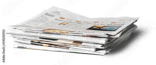 Stack newspapers recycling isolated knowledge documentation daily news photo