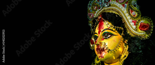 Cuadro en lienzo Durga face Dussehra black banner size, happy Dussehra, durga puja