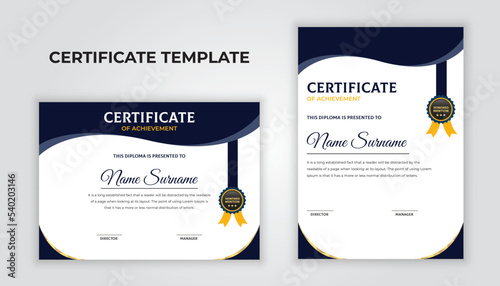 Modern certificate template with creative layout. Certificate of achievement, appreciation, award, completion template. Award and professional certificate design template.