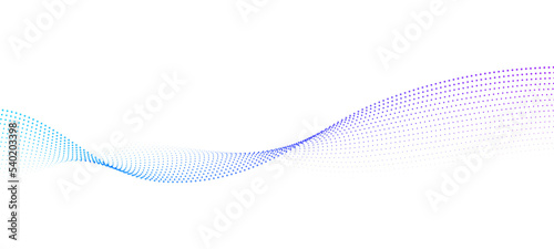 Abstract dot particles wavy flowing curve pattern by colorful gradient blue purple pink on transparent background in concept of technology, science, music, modern.