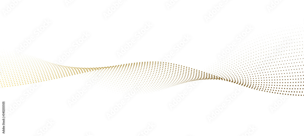 Abstract dot particles wavy flowing curve pattern by gold gradient ...