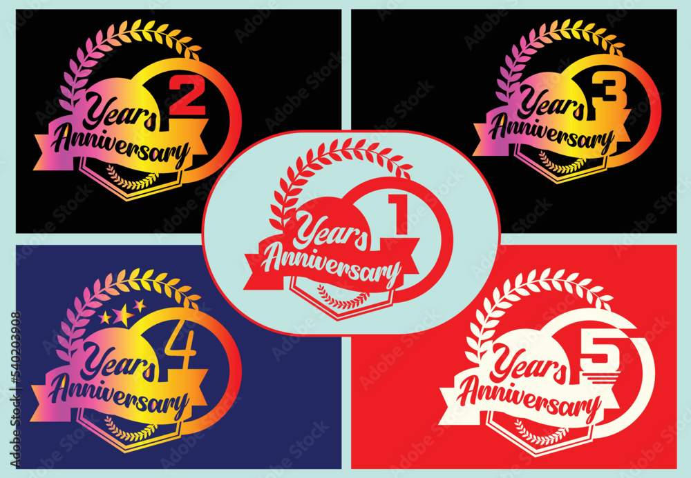 1 to 5 years anniversary logo and sticker design template