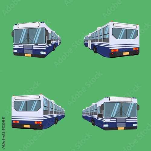 Illustration of four buses in different positions on a green background