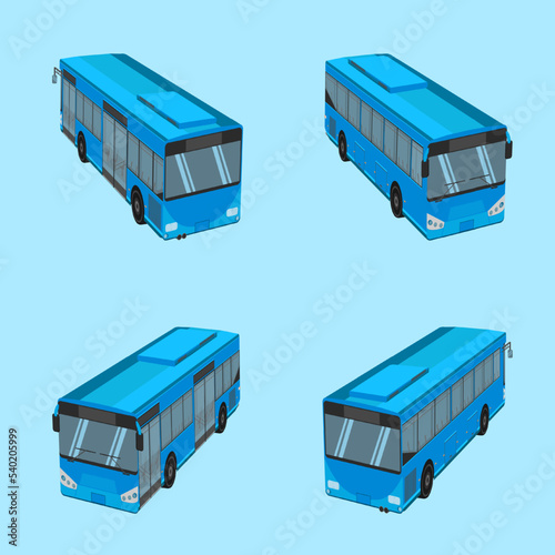 Illustration of four buses in different positions on a blue background