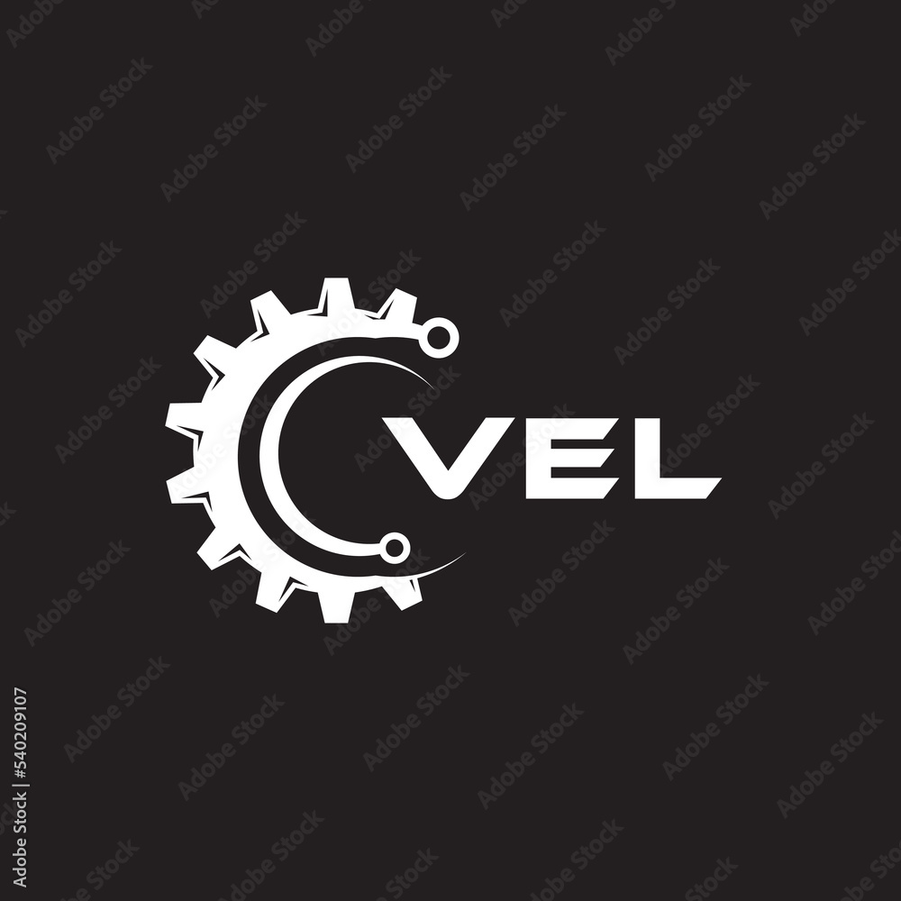 VEL letter technology logo design on black background. VEL creative initials letter IT logo concept. VEL setting shape design.
