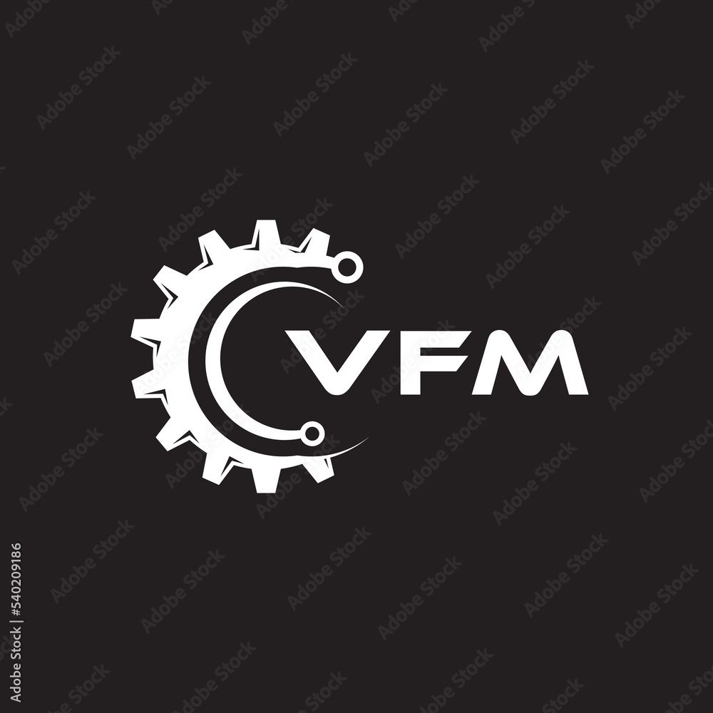 VFM letter technology logo design on black background. VFM creative initials letter IT logo concept. VFM setting shape design.
