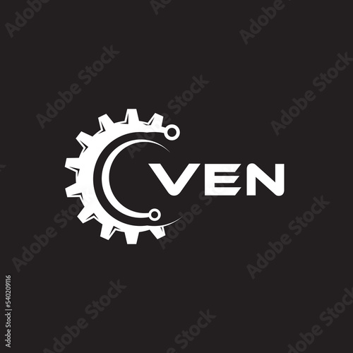VEN letter technology logo design on black background. VEN creative initials letter IT logo concept. VEN setting shape design.
