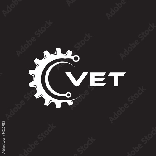 VET letter technology logo design on black background. VET creative initials letter IT logo concept. VET setting shape design. 
