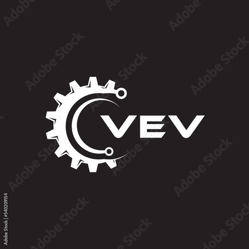 VEV letter technology logo design on black background. VEV creative initials letter IT logo concept. VEV setting shape design.
 photo