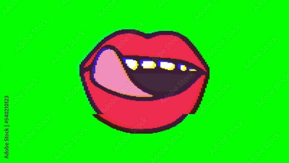 Lick lip with tongue with glitch effect on green background. Emoji motion graphics. Lick lip with tongue with glitch effect on green background. Emoji motion graphics.