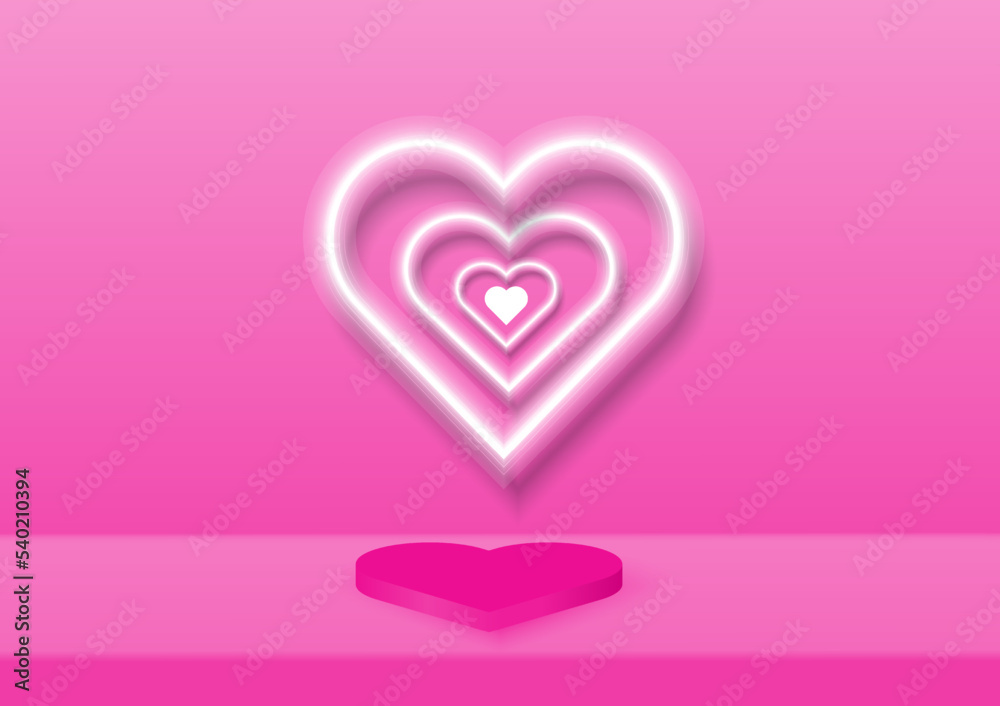podium 3d geometric shape  background minimalist abstract vector illustration rendering 3d valentine neon pink white heart