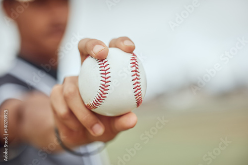 Photography Baseball, hands and sports man with ball for exercise game, competition training or practice match